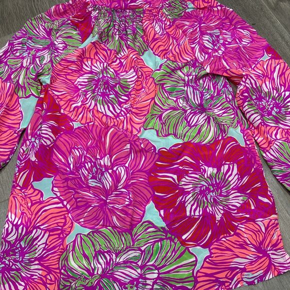 Lilly Pulitzer Womens XXS Elsa Worth It 100% Silk Floral Pink Blouse Top - Picture 4 of 10